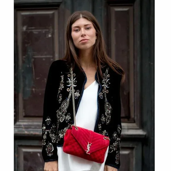 ZARA Premium Velvet Embellished Bolero Jacket Sz M Black Rare Blogger Fav - Picture 2 of 10